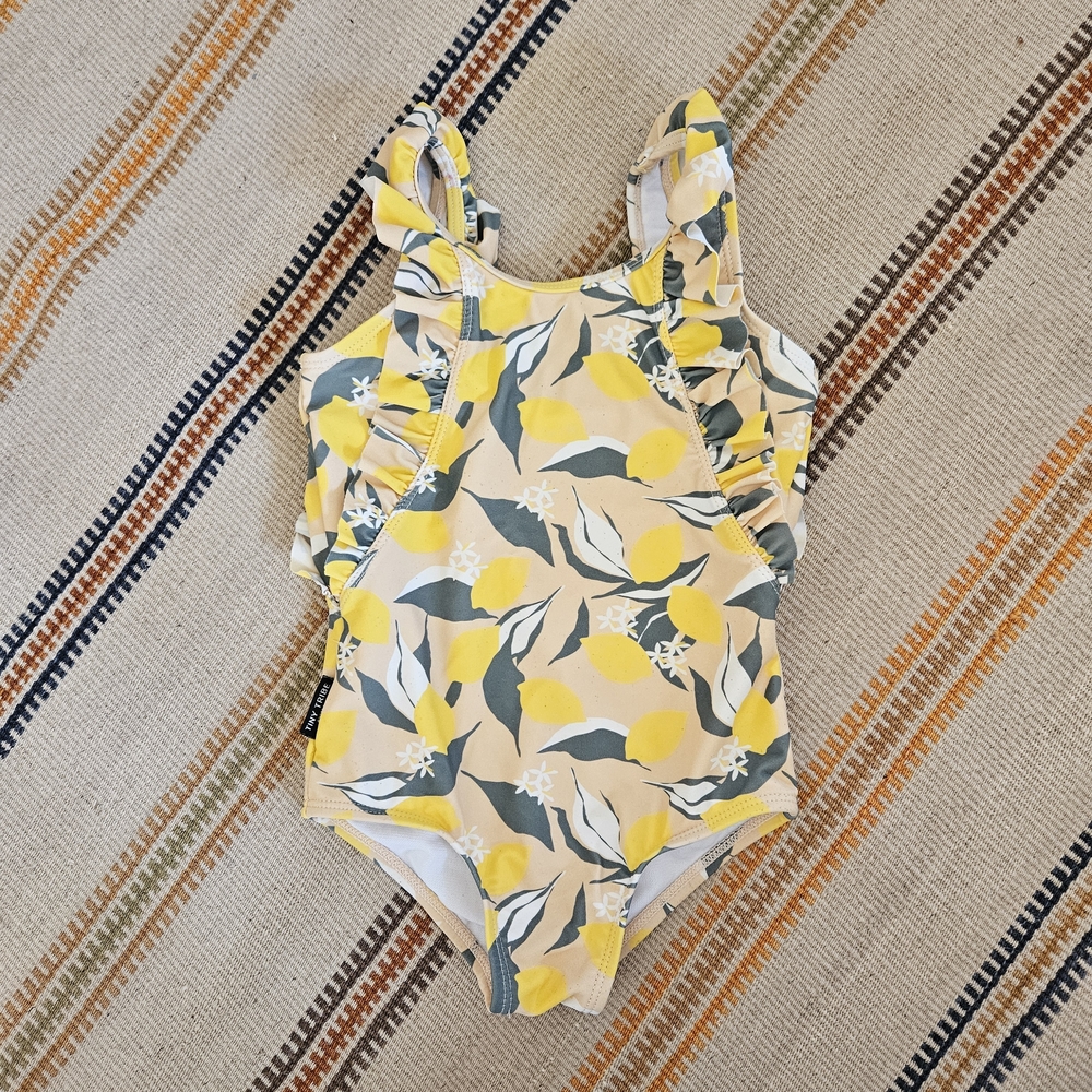 Tiny Tribe Yellow Lemon & Floral Girls Swim One Piece